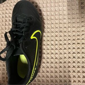 Nike Black Soccer Cleat with Neon Yellow Swoosh